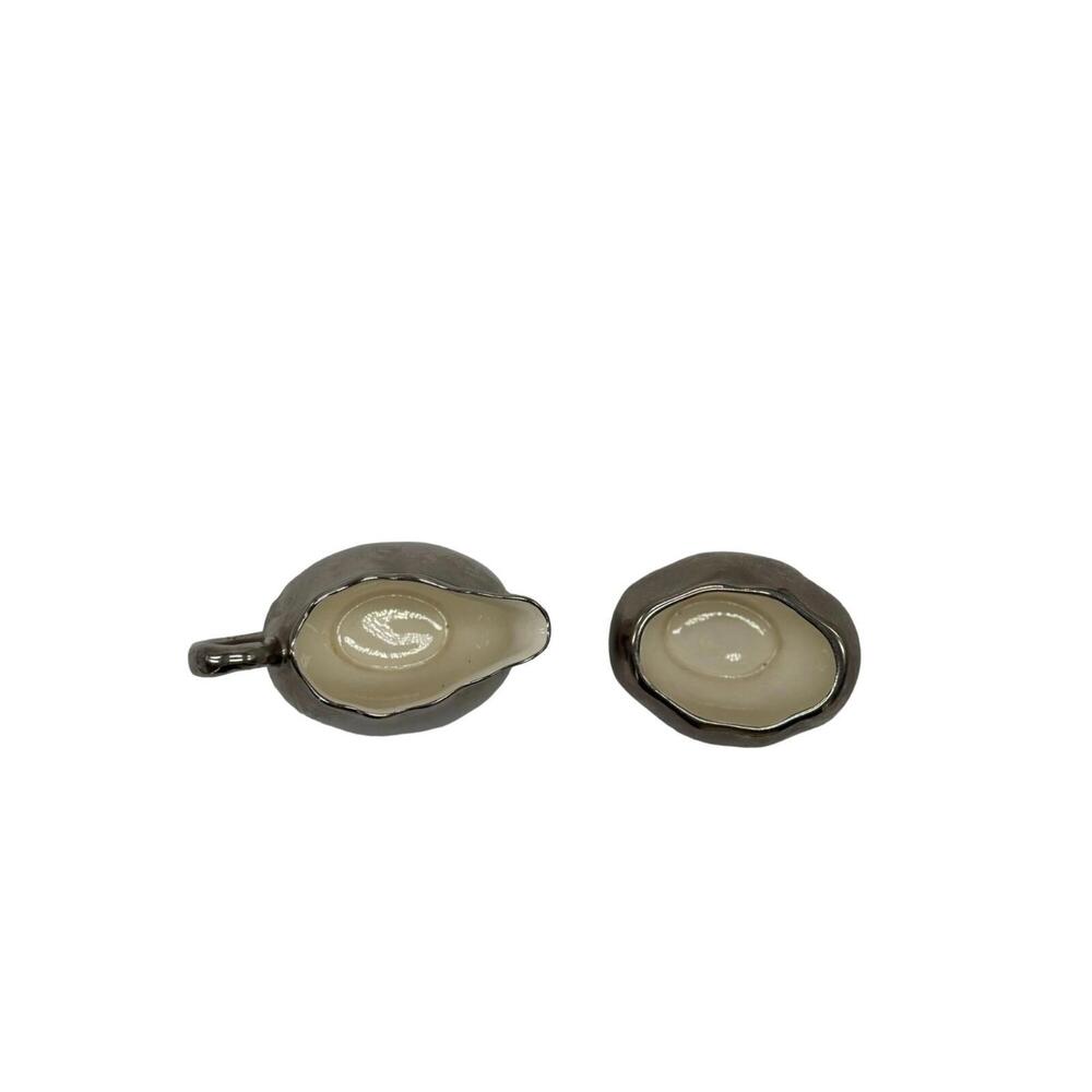 Vintage Grays Pottery Pewter Silver Tone Hand Painted Creamer Sugar Set Hanley - Picture 2 of 9